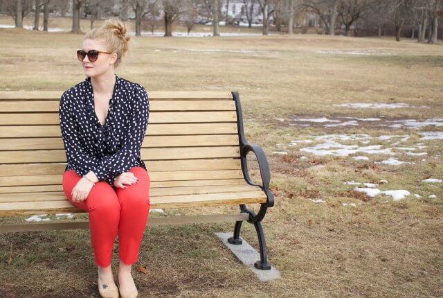 red ankle pants