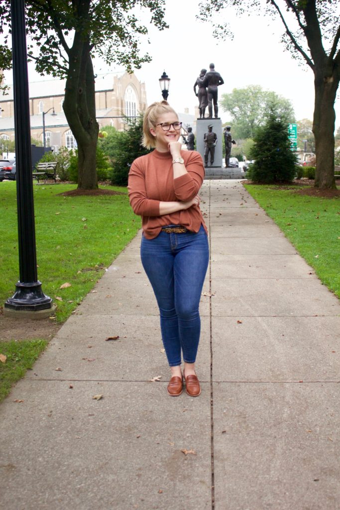 autumnal sweaters and leather loafers
